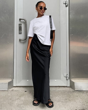 Black Satin Long Skirt - Sense of Style