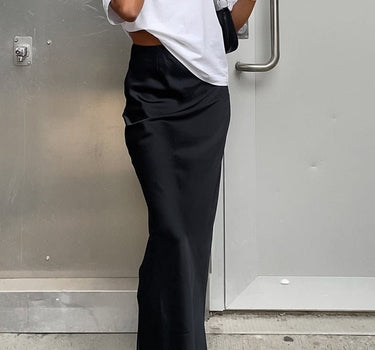 Black Satin Long Skirt - Sense of Style
