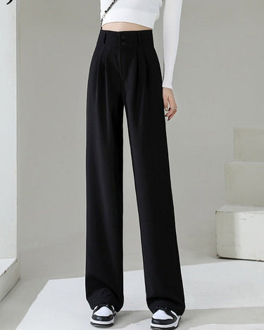 Fashion (White)Side Slit Slightly Wide-Leg Pants Spring And Summer Women's  High Waist Button Pockets Slender Drape Simple Black Suit Trousers DOU @  Best Price Online