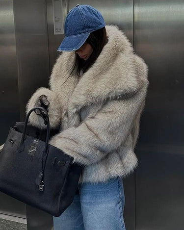 New women's faux fur lapel short coat - Sense of Style
