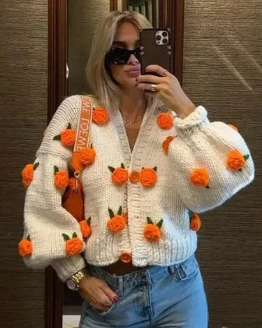 3d Cable Knit Mohair Crop Sweater