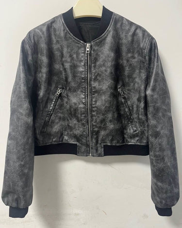 Washed Leather Slim-Fit Bomber Jacket (3 colors) - Sense of Style
