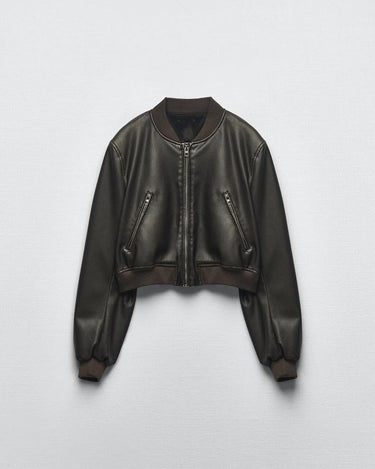 Washed Leather Slim-Fit Bomber Jacket (3 colors) - Sense of Style